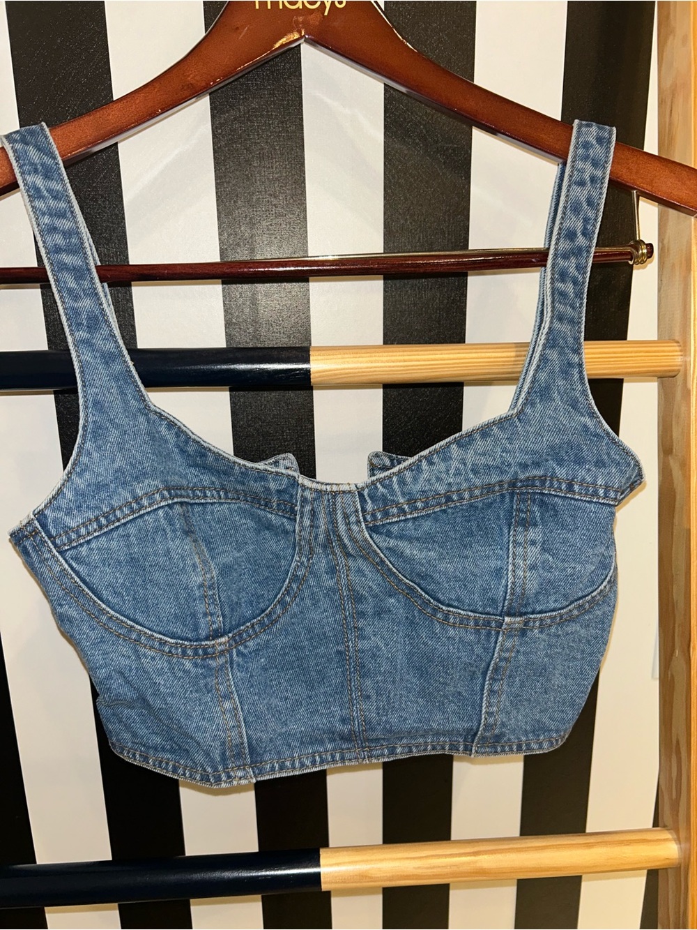 vestique Denim Bustier Crop Top - Light Blue